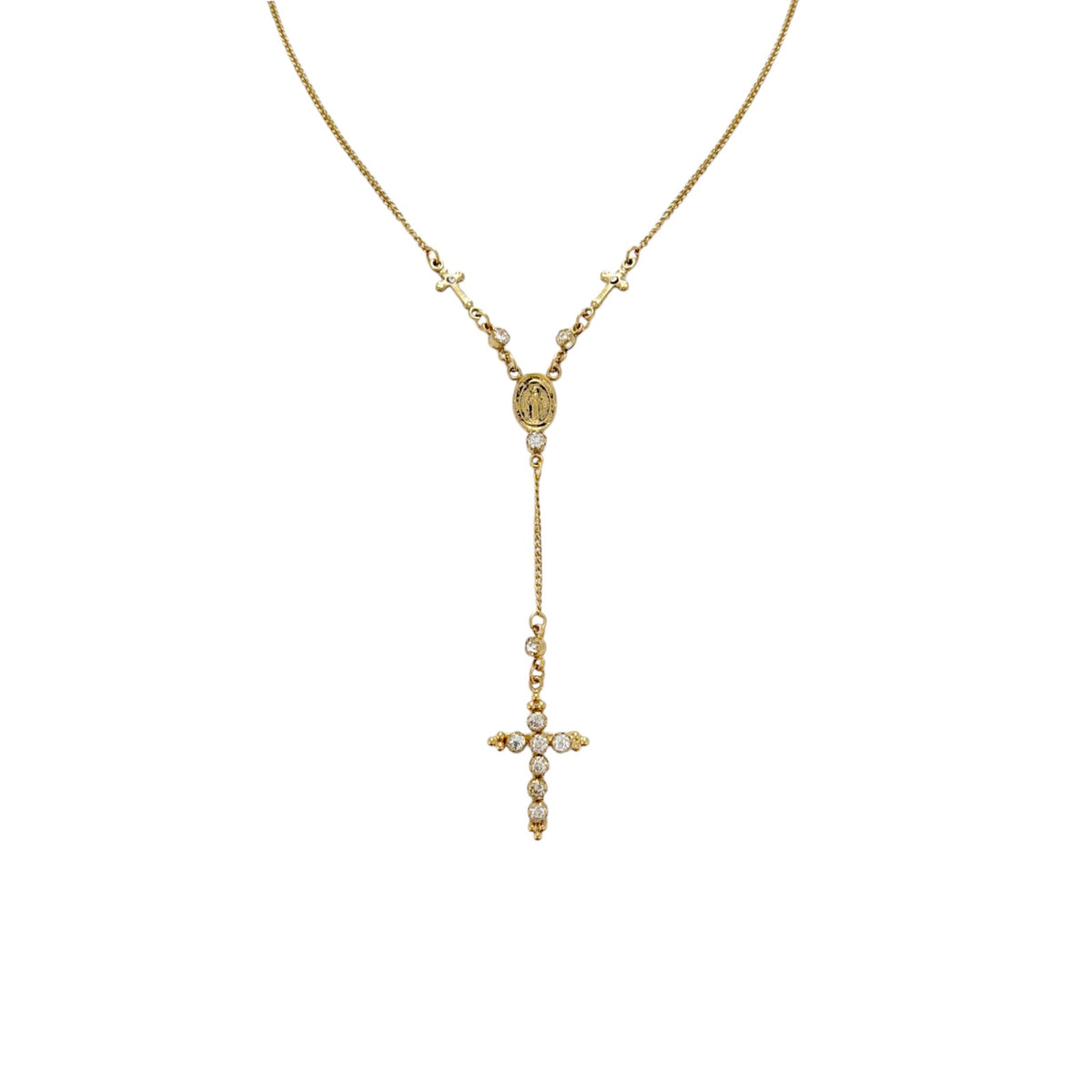 VIRGINS SAINTS & ANGELS VSA Maddie Rosary Necklace in Clear & Gold