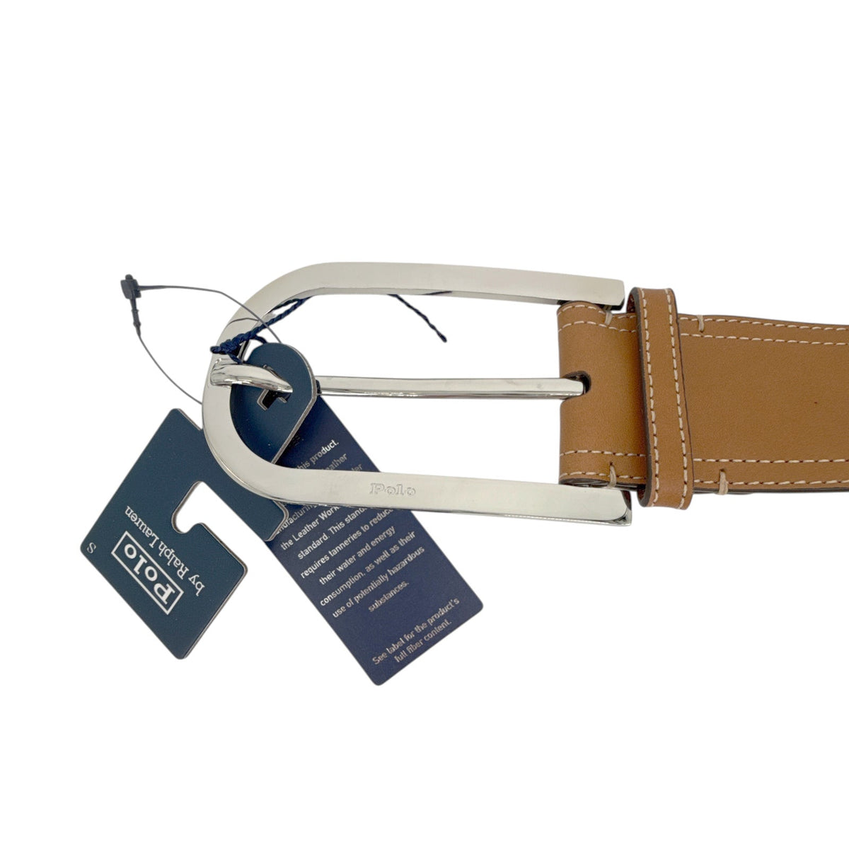 POLO RALPH LAUREN Elongated-Buckle Leather Belt in Cuoio & Silver M