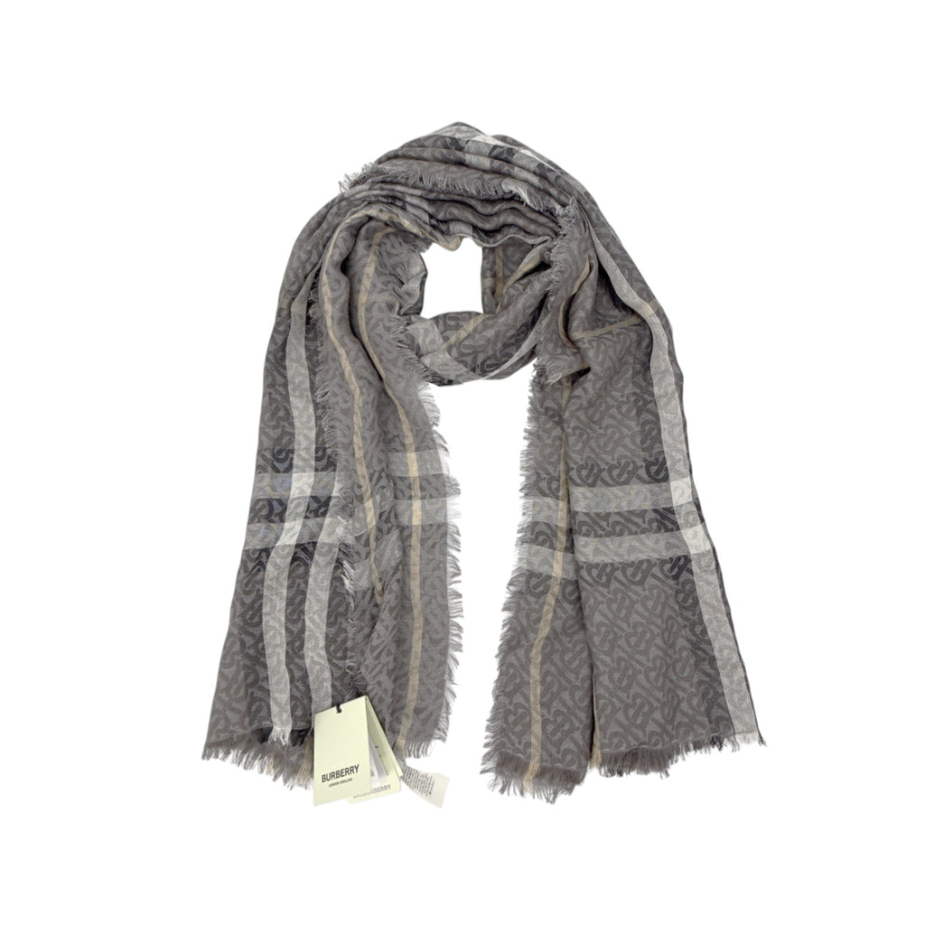 BURBERRY TB Giant Check Gauze Wool &amp; Silk Scarf in Charcoal