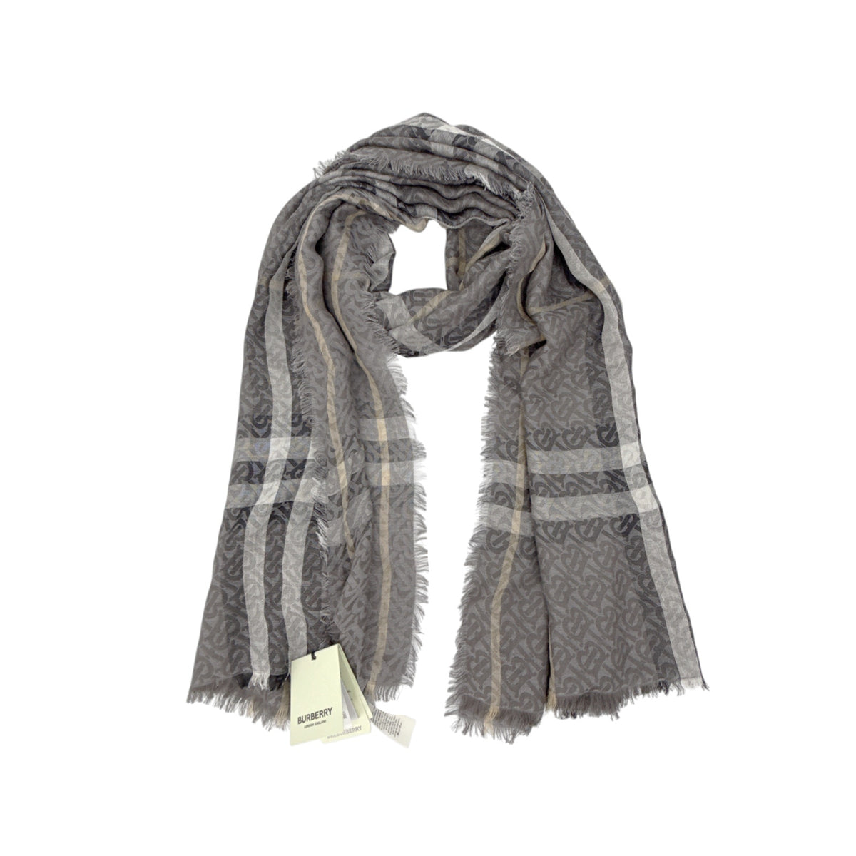 BURBERRY TB Giant Check Gauze Wool &amp; Silk Scarf in Charcoal