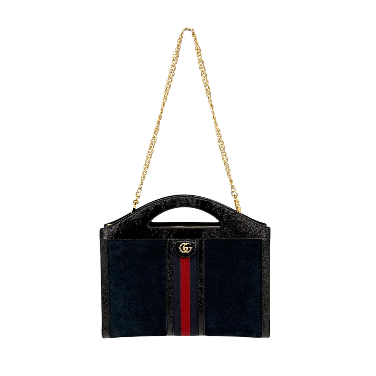 GUCCI Ophidia Cut Out Handle Bag Suede Medium in Navy