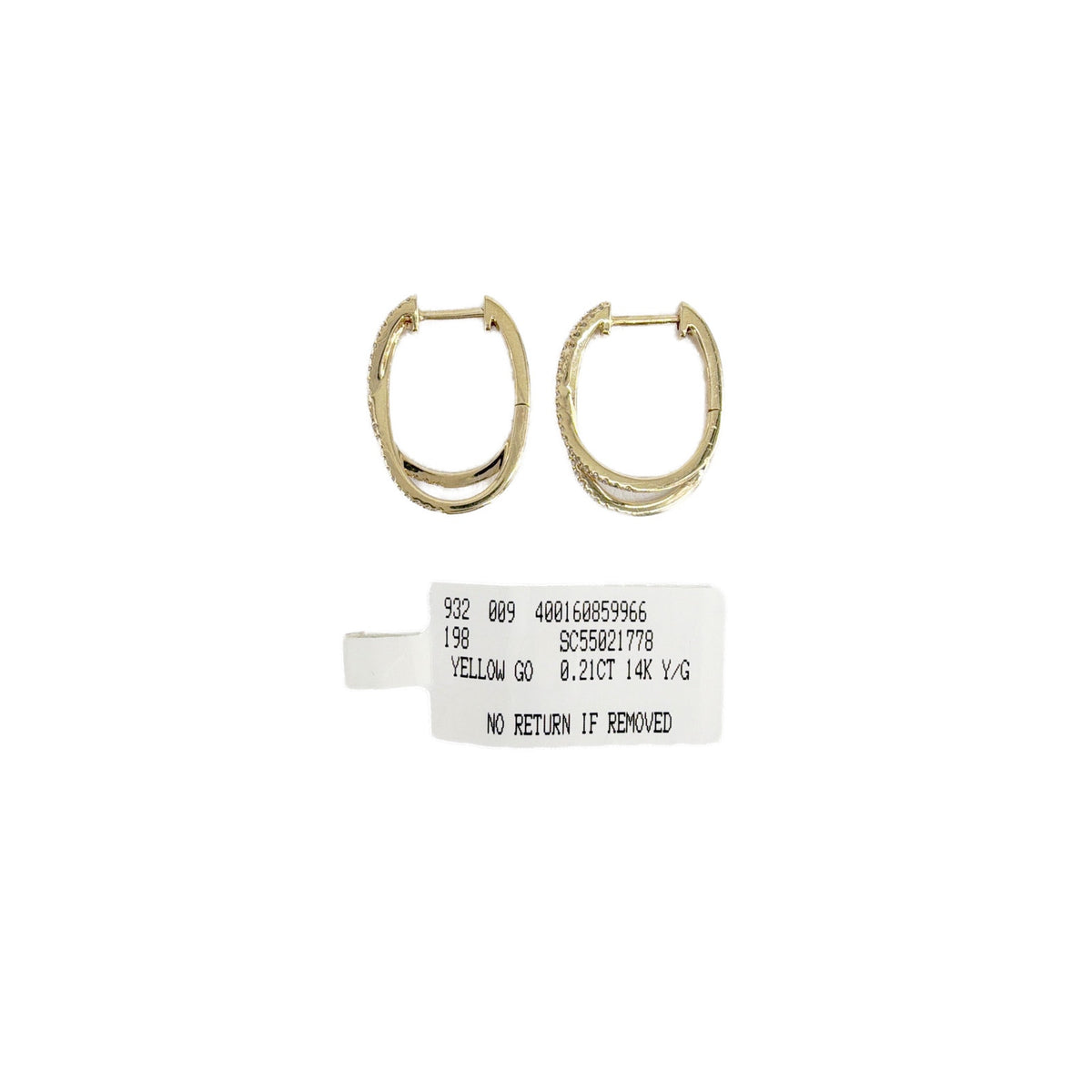 SHY Creation Diamond 14K Yellow Gold Crossover Hoop Earrings .21 CTW