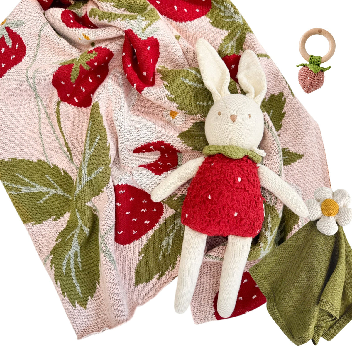 THE BLUEBERRY HILL Strawberry Bunny Baby Gift Basket: Paperboard Suitcase