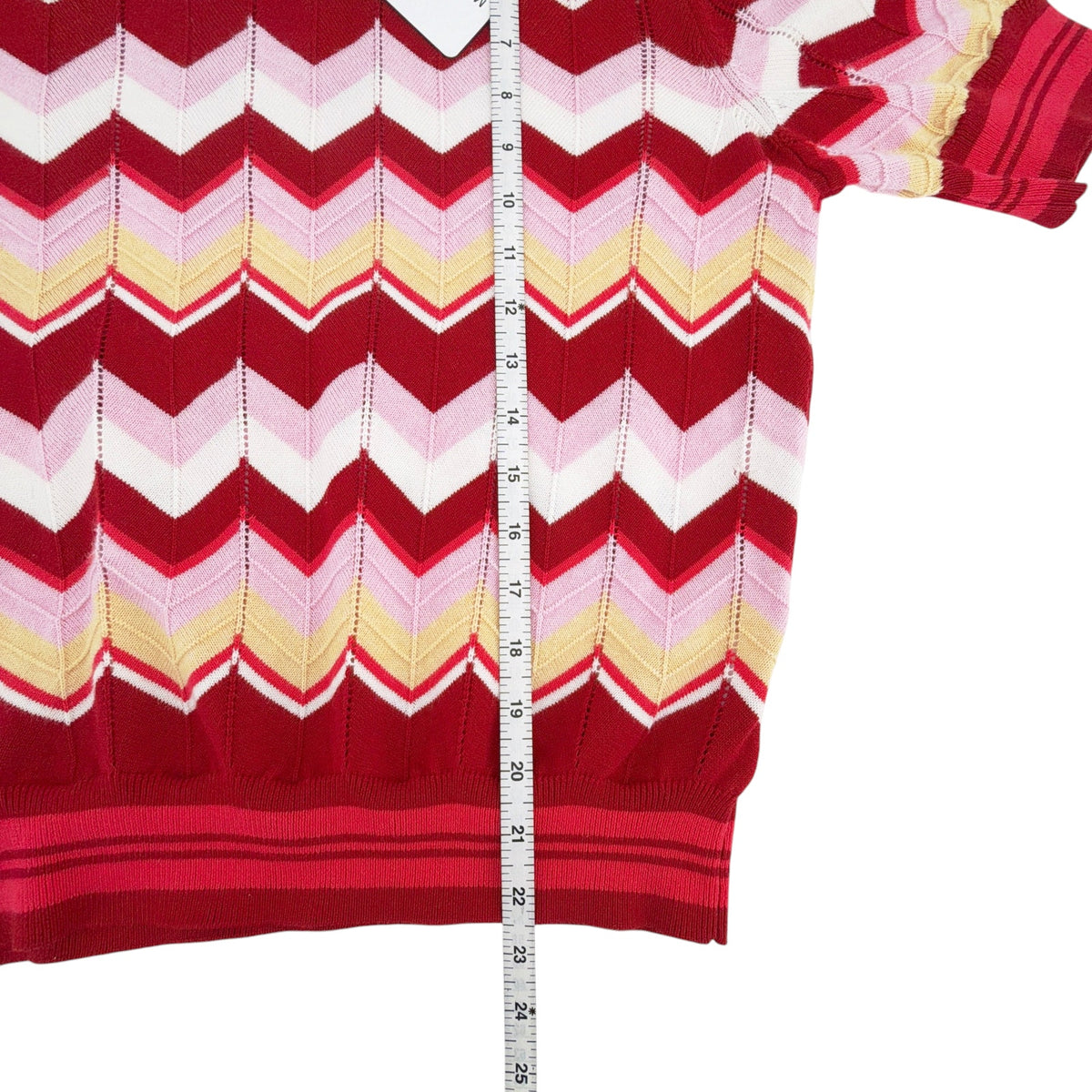 MINNIE ROSE Chevron Pointelle Crew Sweater in Red Multi M