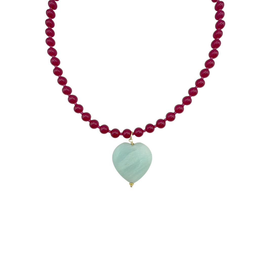 THE SILVER WREN Rylen Beaded Necklace in Pink and Amazonite