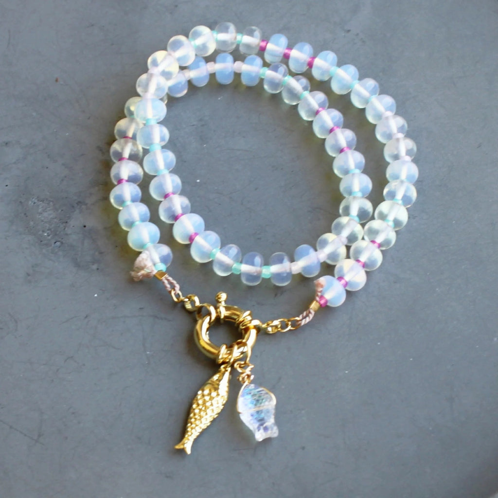 THE SILVER WREN Mirage Stone Candy Fish Necklace in Opalite 18"