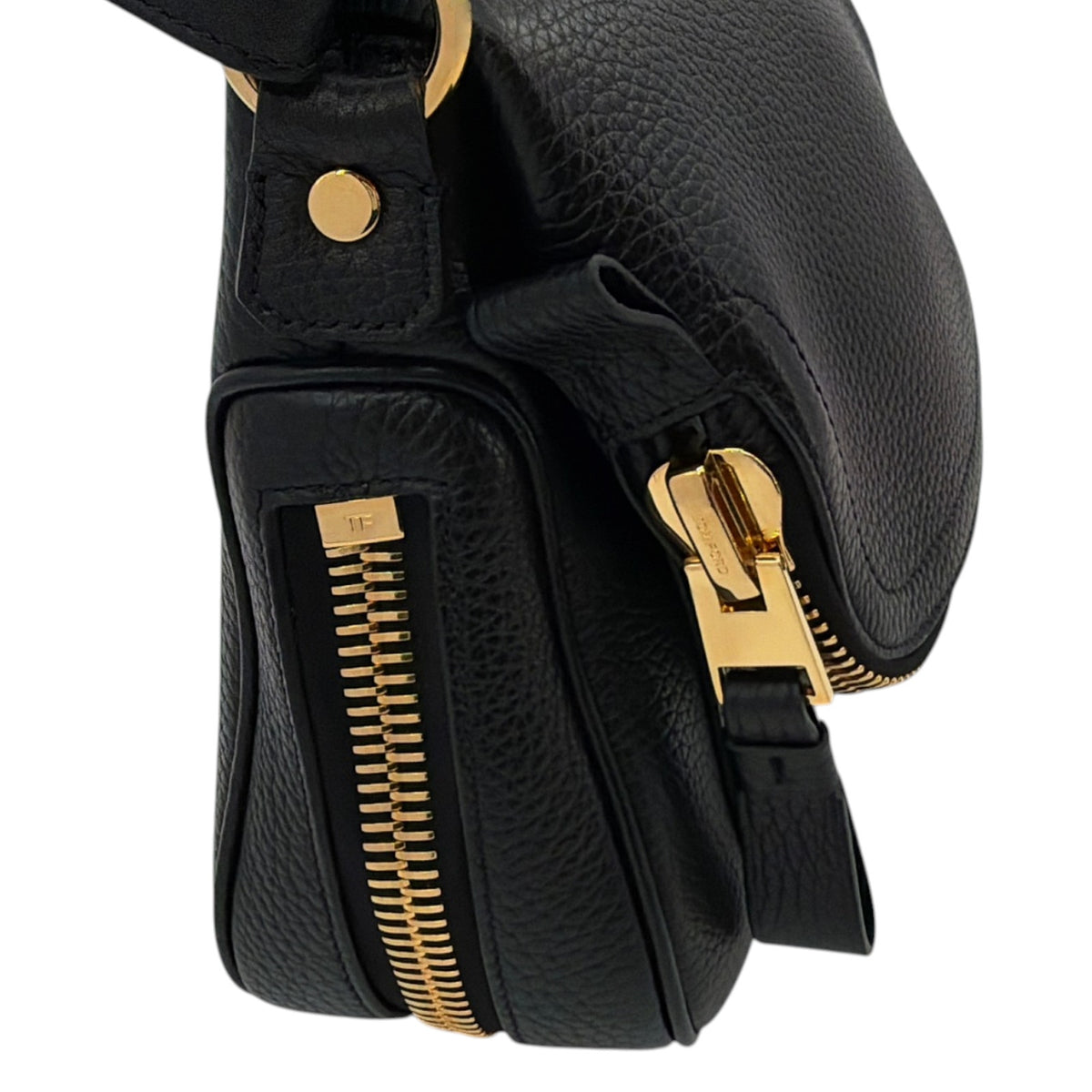 TOM FORD Jennifer Medium Double Strap Bag in Black Grained Leather