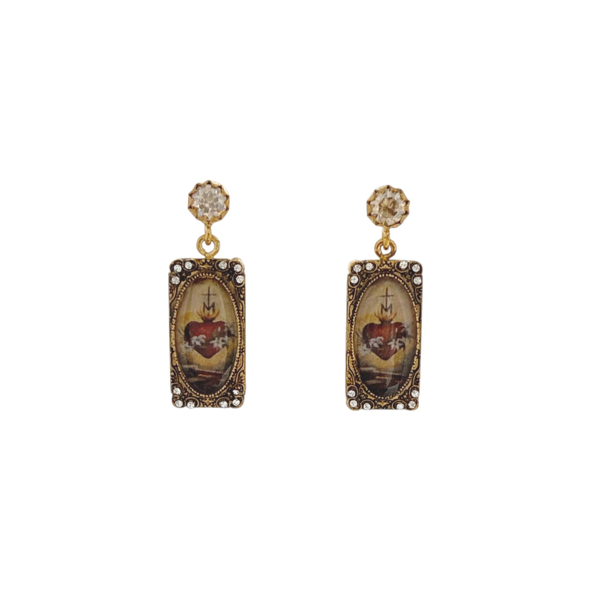 VIRGINS SAINTS & ANGELS VSA Retablo Rectangular Framed Earrings in Gold