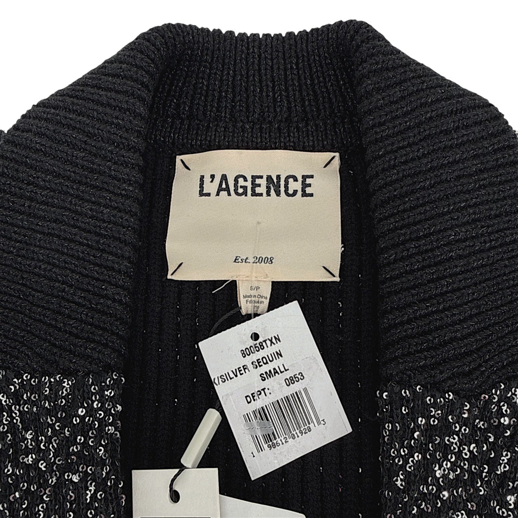 L'AGENCE Leonora Sequin Knit Blazer in Black Silver Sequin S