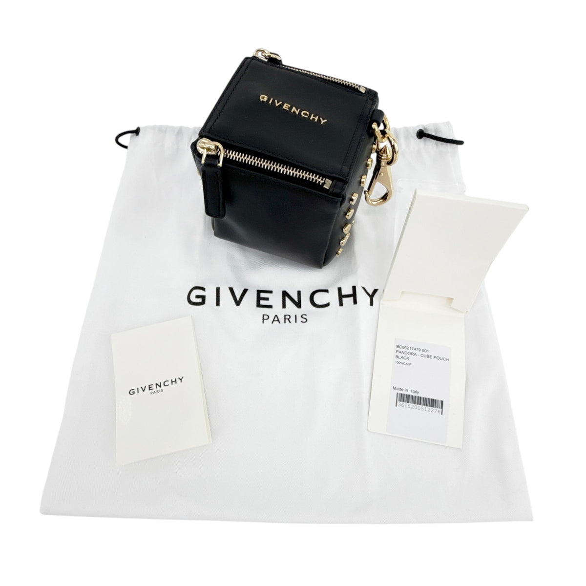 GIVENCHY Pandora Cube Pouch Charm Leather Bag in Black
