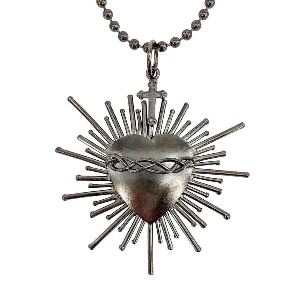 VSA Sacred Flame Charm Necklace Gunmetal 34" Ball Chain