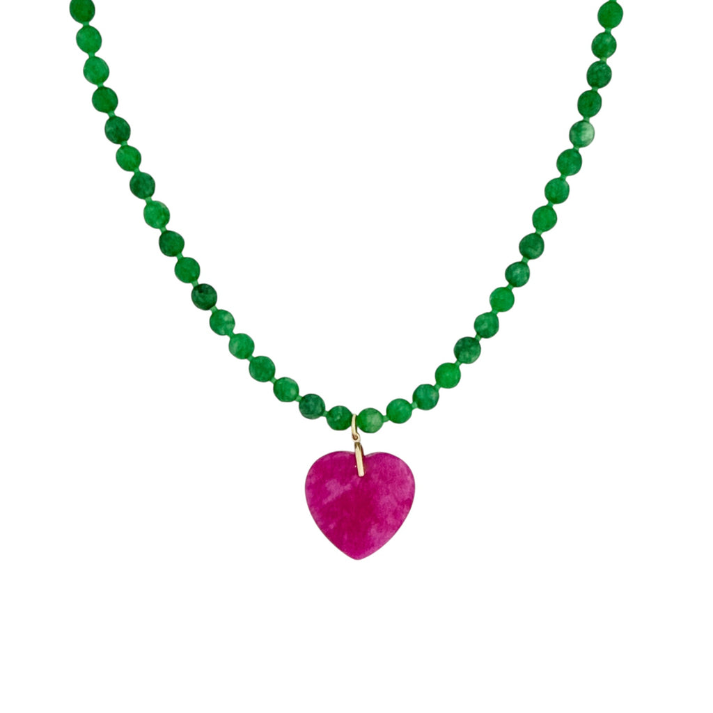 THE SILVER WREN Abel Beaded Necklace in Green and Pink 18"