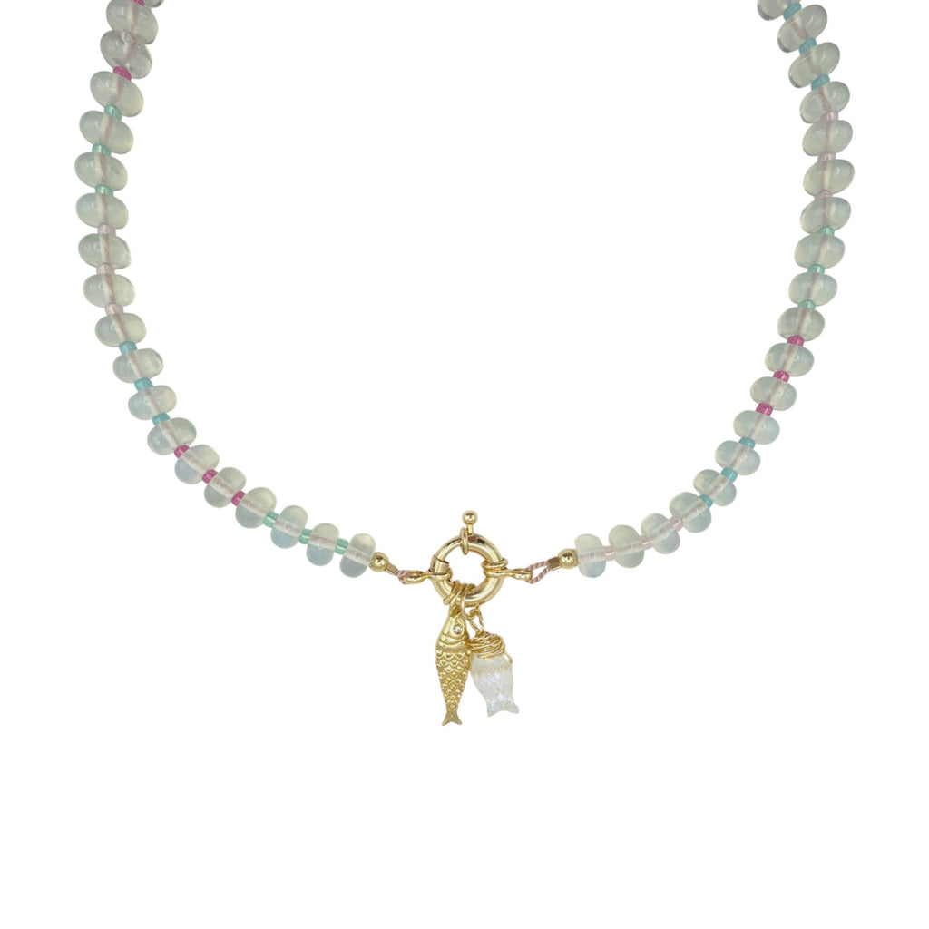 THE SILVER WREN Mirage Stone Candy Fish Necklace in Opalite 18"