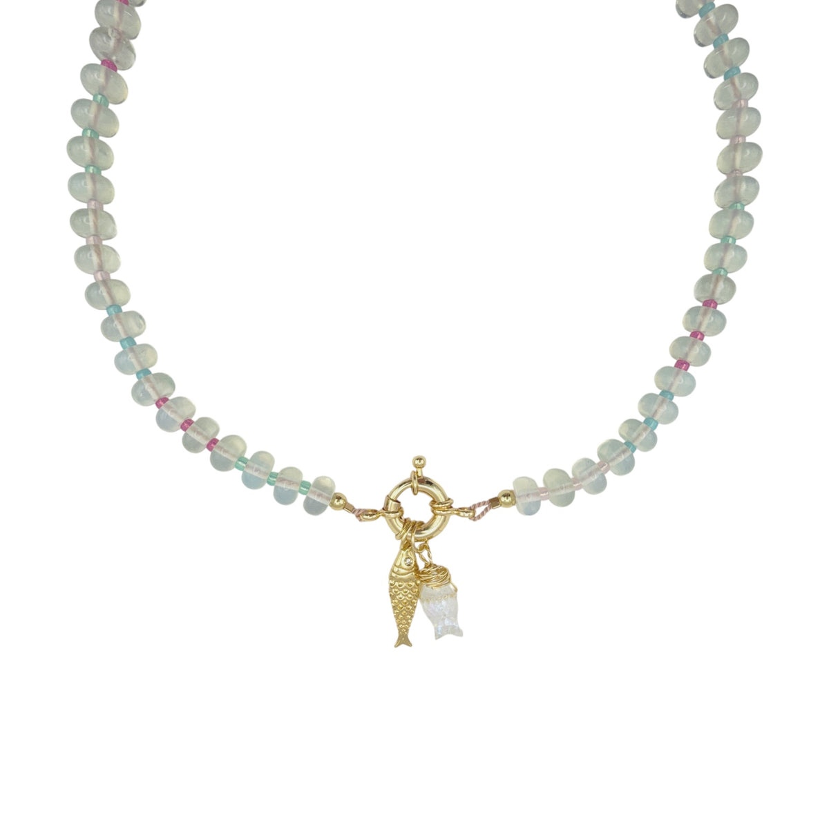 THE SILVER WREN Mirage Stone Candy Fish Necklace in Opalite 18"