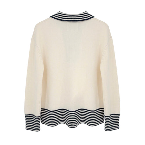 ADDISON BAY Carlyle Rugby Sweater in Cream & Navy XS
