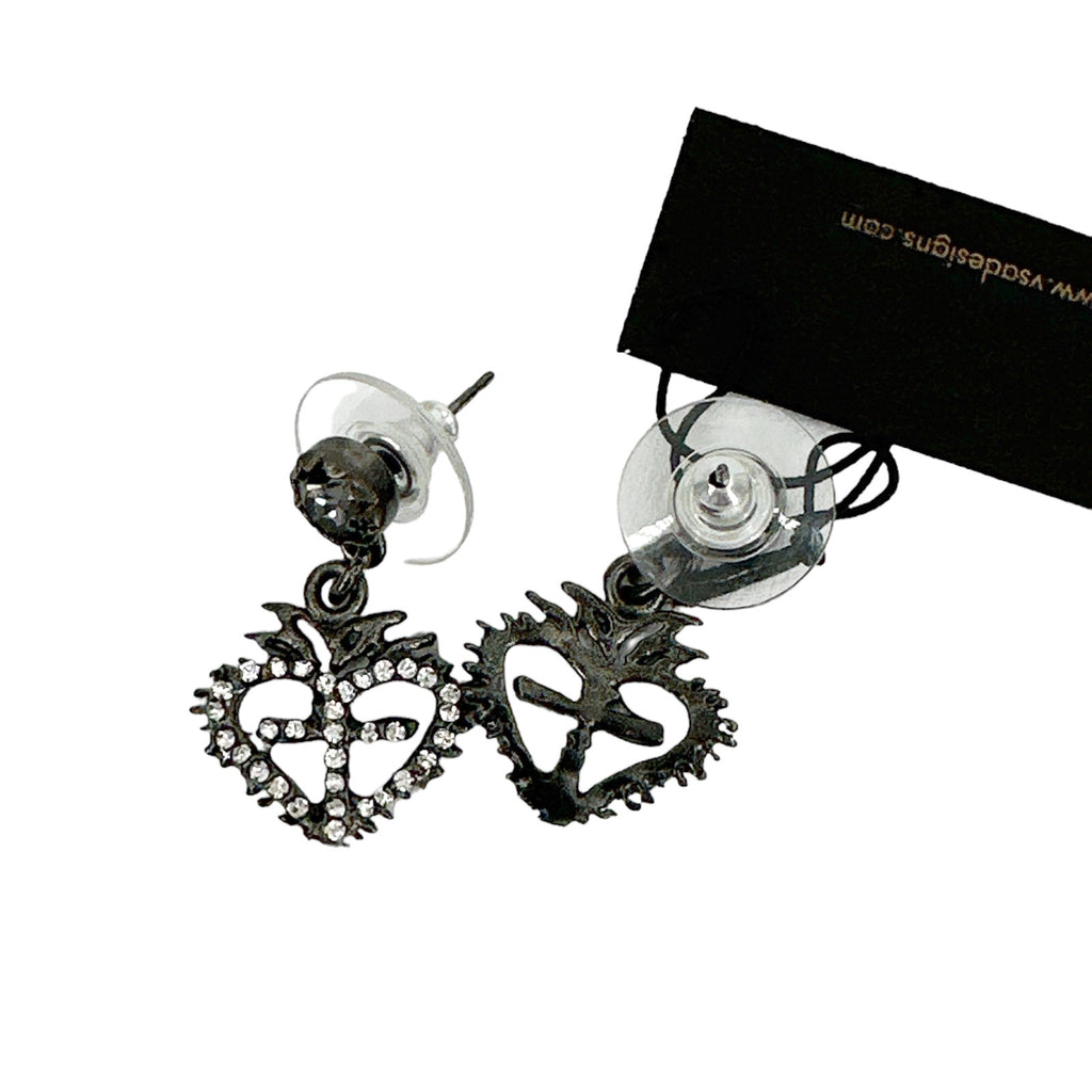 VSA Queen of Hearts Crystal Drop Earrings Gunmetal