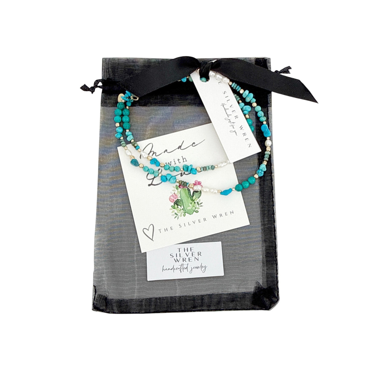 THE SILVER WREN Beaded Turquoise and Pearl Necklace