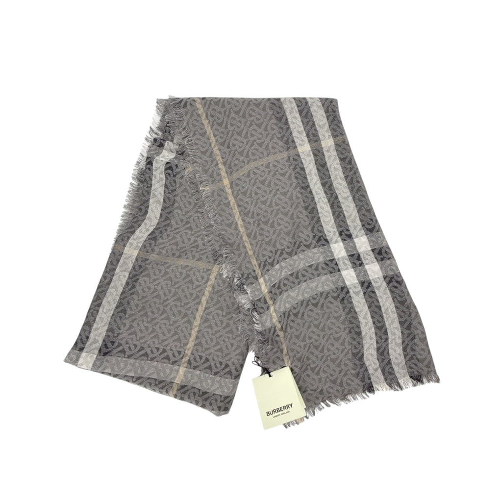 BURBERRY TB Giant Check Gauze Wool &amp; Silk Scarf in Charcoal