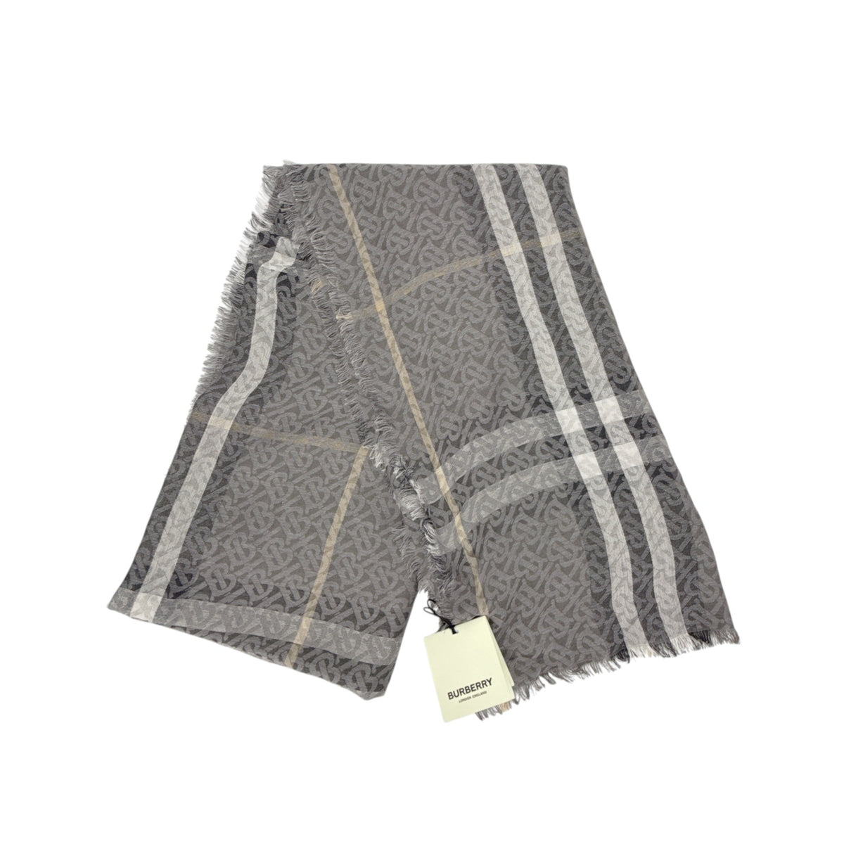 BURBERRY TB Giant Check Gauze Wool &amp; Silk Scarf in Charcoal