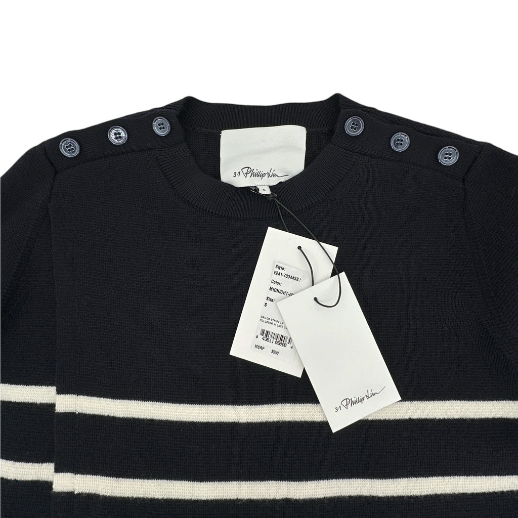 3.1 PHILLIP LIM Sailor Stripe Lace Cuff Sweater S