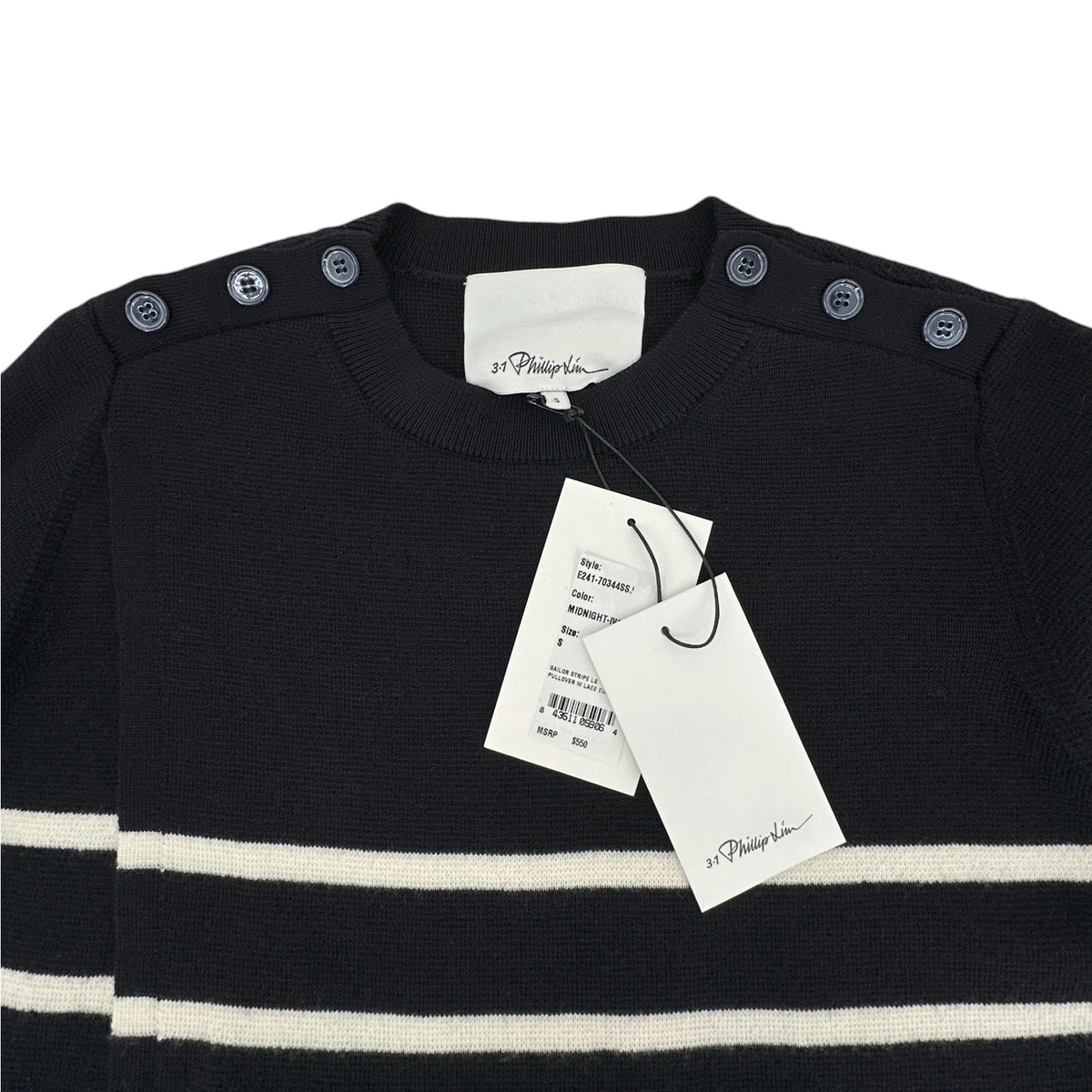 3.1 PHILLIP LIM Sailor Stripe Lace Cuff Sweater S