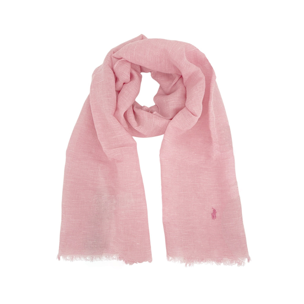 POLO RALPH LAUREN Micro-Houndstooth Linen-Cotton Scarf in Pink &amp; White