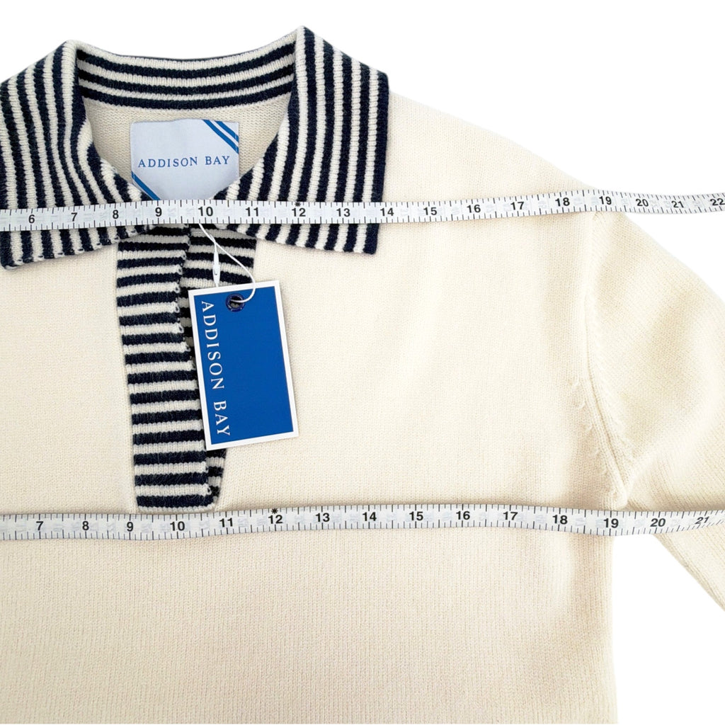 ADDISON BAY Carlyle Rugby Sweater in Cream & Navy XS