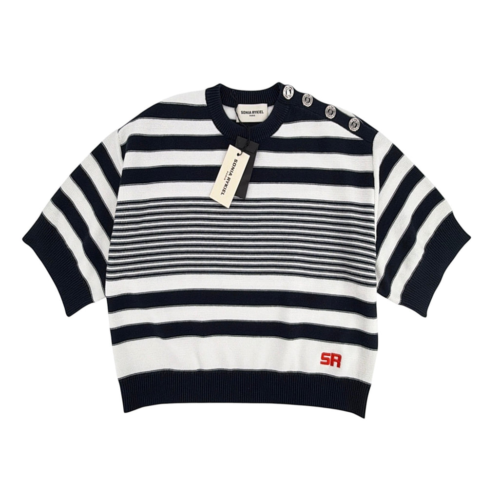 SONIA RYKIEL Pull Rayure Signature Sweater in Blue & White S
