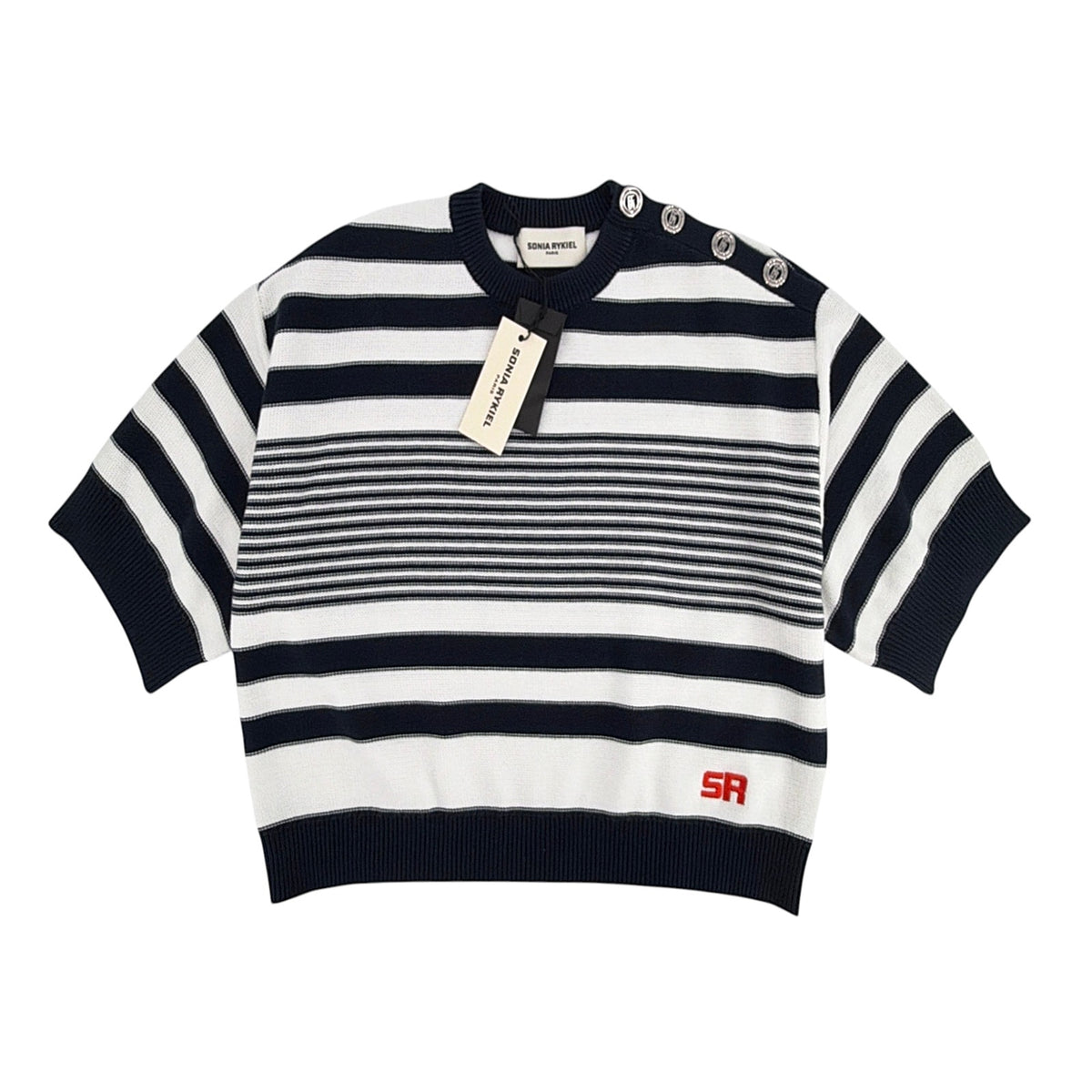 SONIA RYKIEL Pull Rayure Signature Sweater in Blue & White S