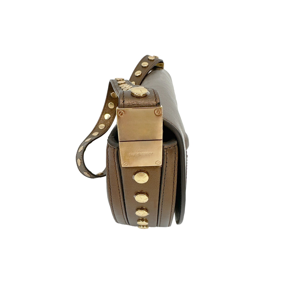 BURBERRY Small Metallic Leather Olympia Shoulder Bag in Bronze