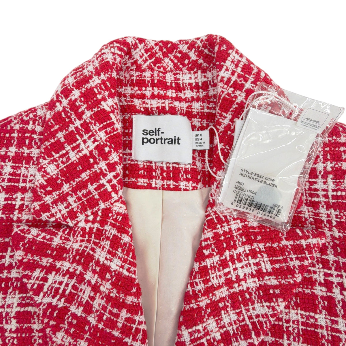 SELF-PORTRAIT Bouclé Checked Blazer in Red US4|S