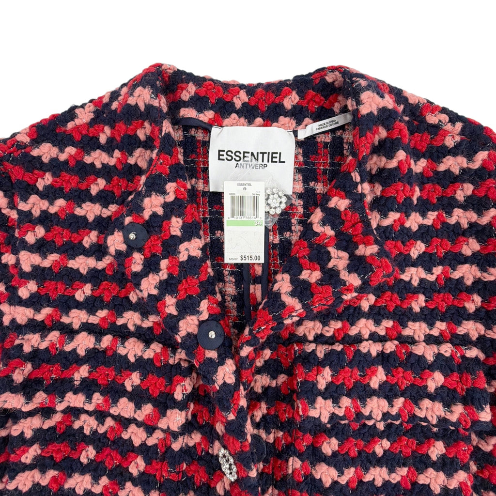 ESSENTIEL ANTWERP Wool Blend Tweed Jacket in Navy Peach & Red XS
