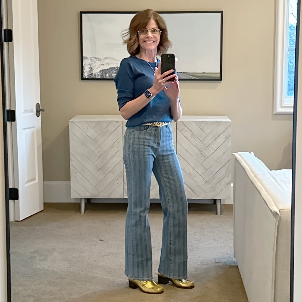 VERONICA BEARD Crosbie Striped Loafer Length Wide Leg Jean 24