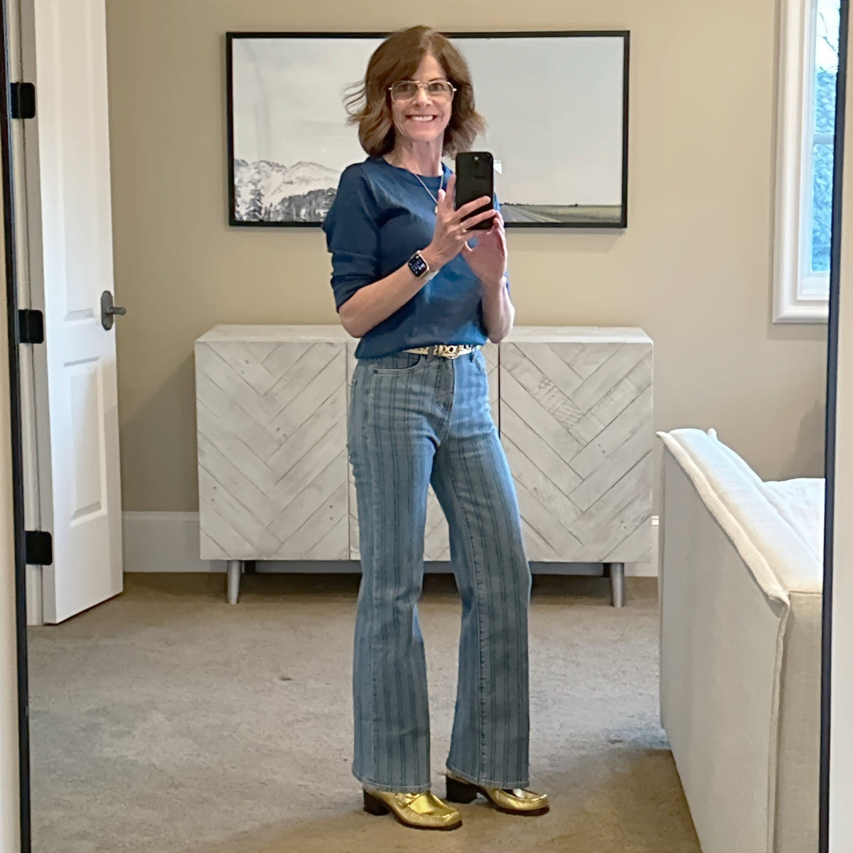 VERONICA BEARD Crosbie Striped Loafer Length Wide Leg Jean 24