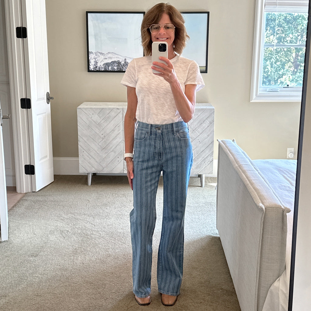 VERONICA BEARD Crosbie Striped Loafer Length Wide Leg Jean 26