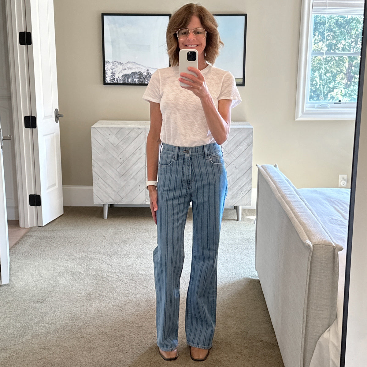 VERONICA BEARD Crosbie Striped Loafer Length Wide Leg Jean 26