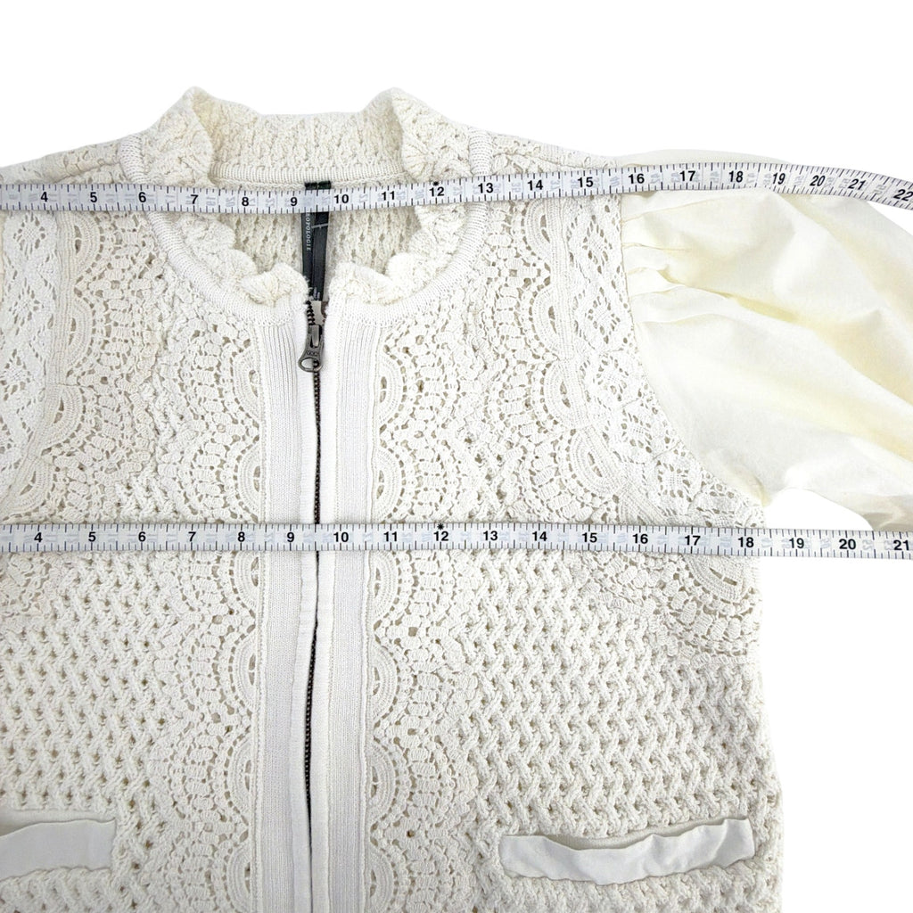 ANTHROPOLOGIE Puff-Sleeve Mock-Neck Mixed Media Cardigan Sweater M