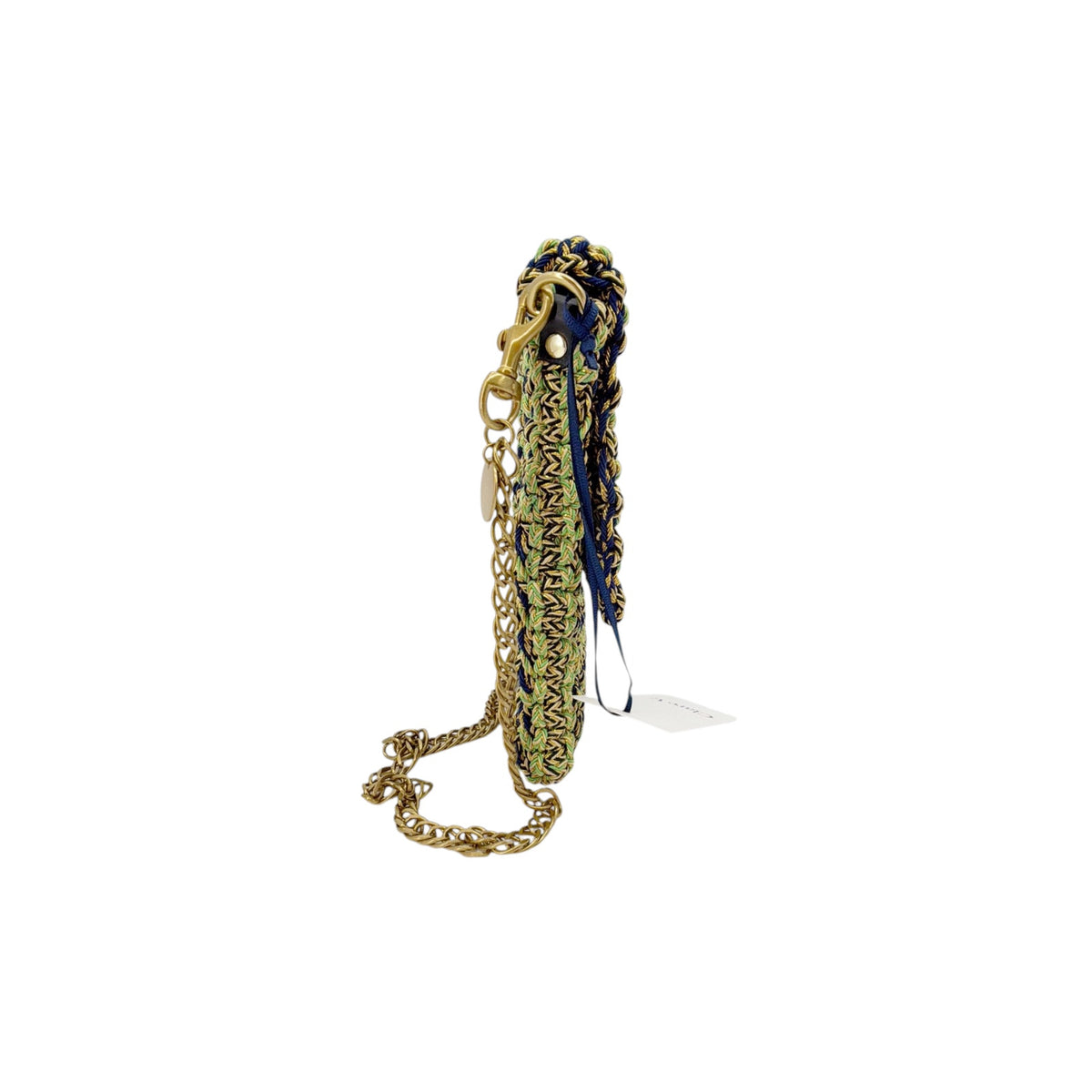 CLARE V. Ramya Bag in Green & Navy Metallic Crochet