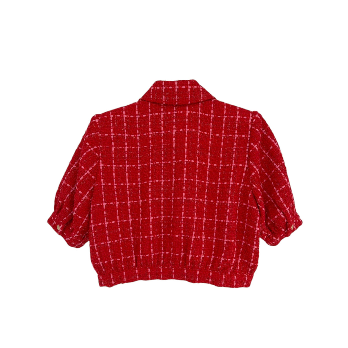 L'AGENCE Cove Cropped Tweed Jacket in Red & Hot Pink Plaid 10|L