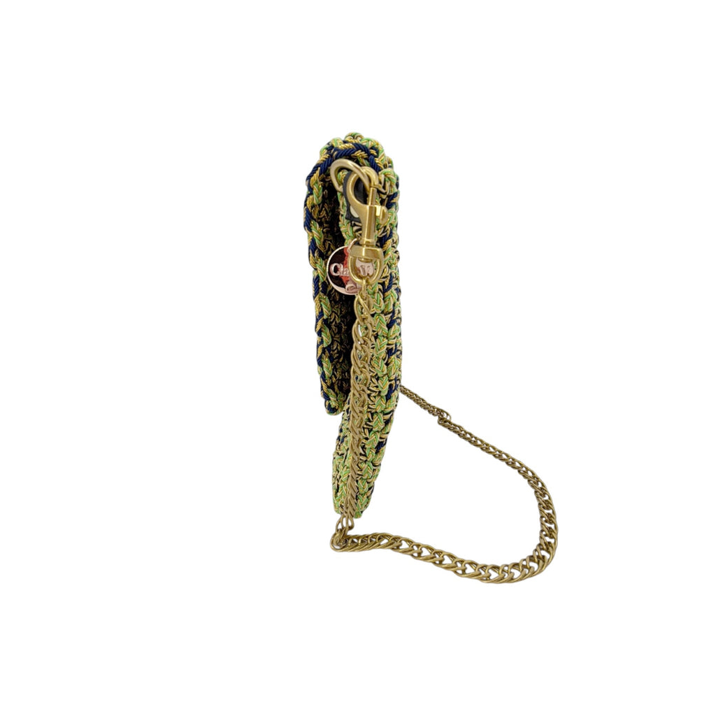 CLARE V. Ramya Bag in Green & Navy Metallic Crochet