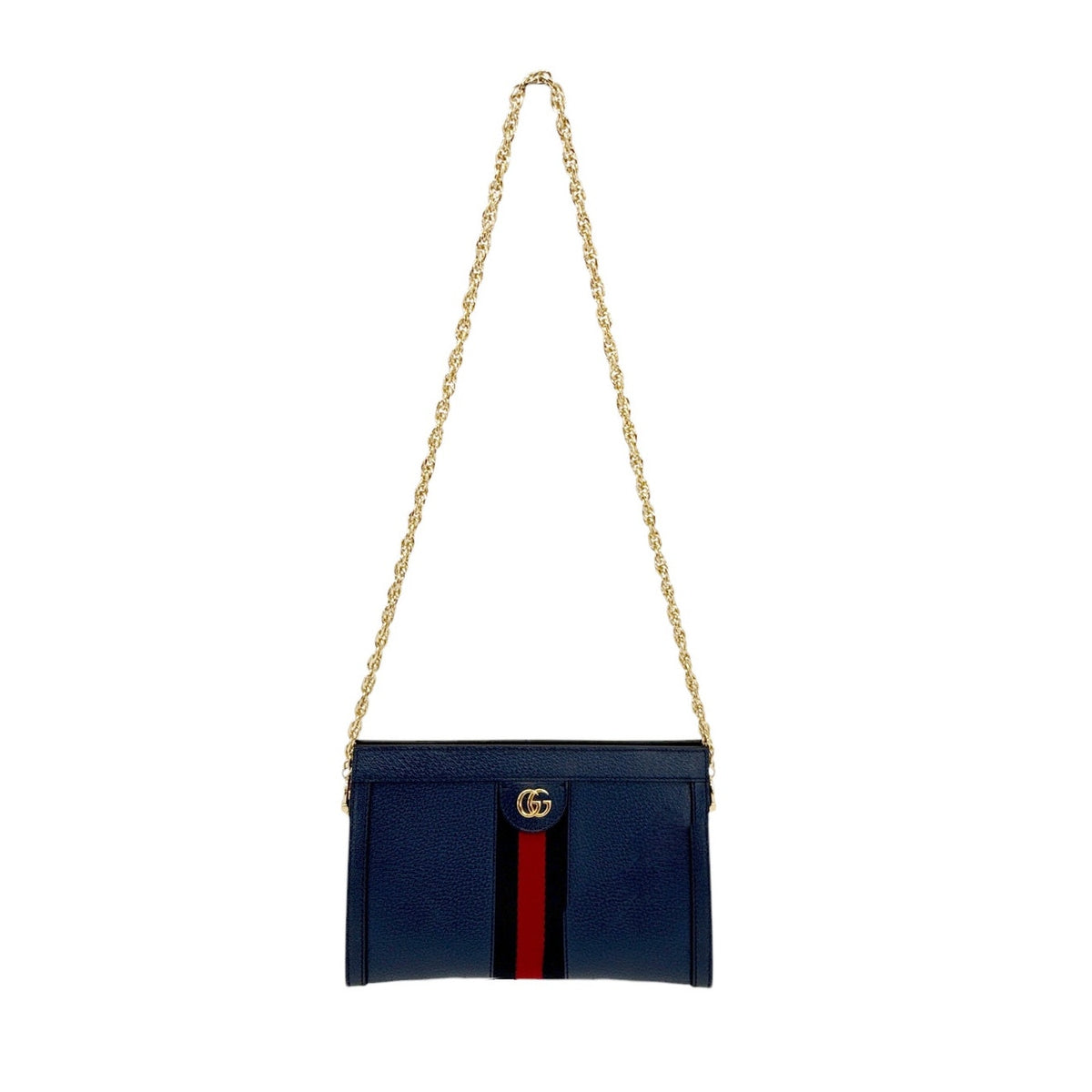 GUCCI Ophidia Chain Shoulder Bag Textured Calfskin Web in Blue Agata