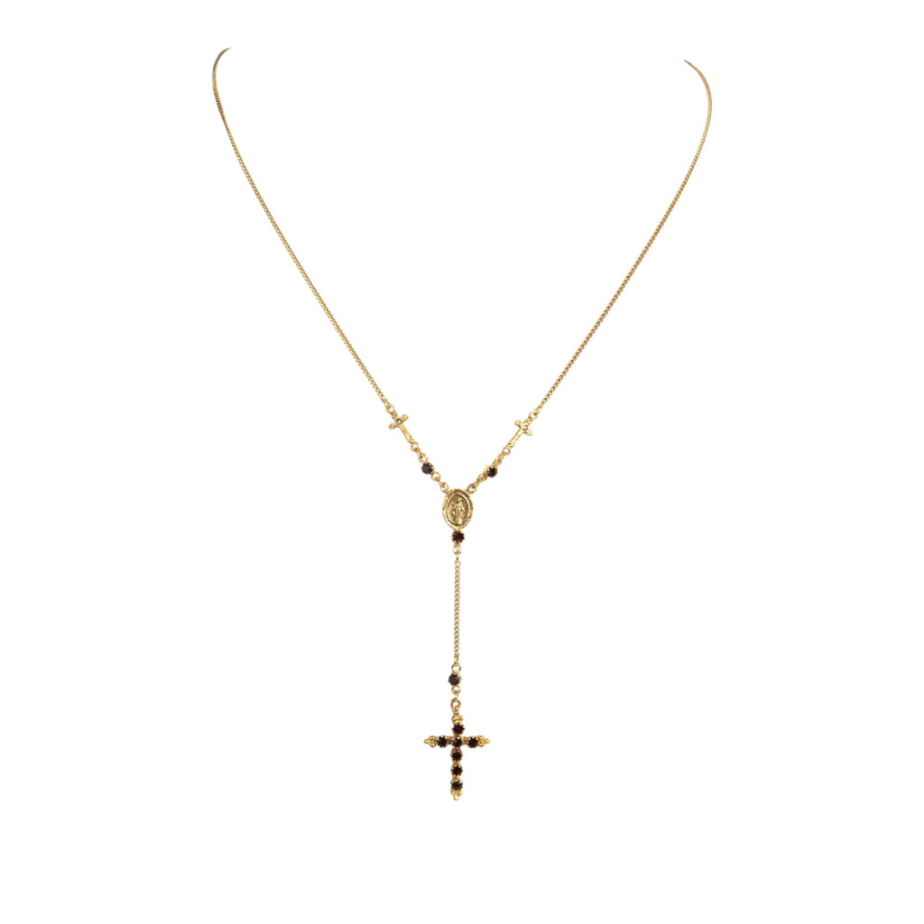 VSA Maddie Rosary Necklace Gold & Burgundy