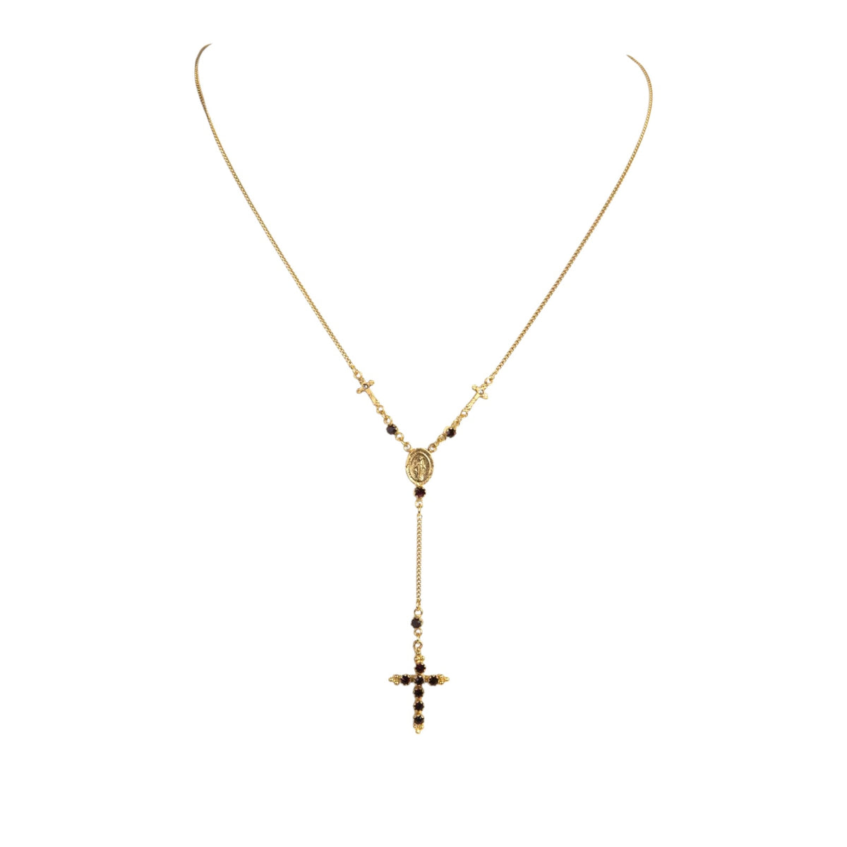 VSA Maddie Rosary Necklace Gold & Burgundy