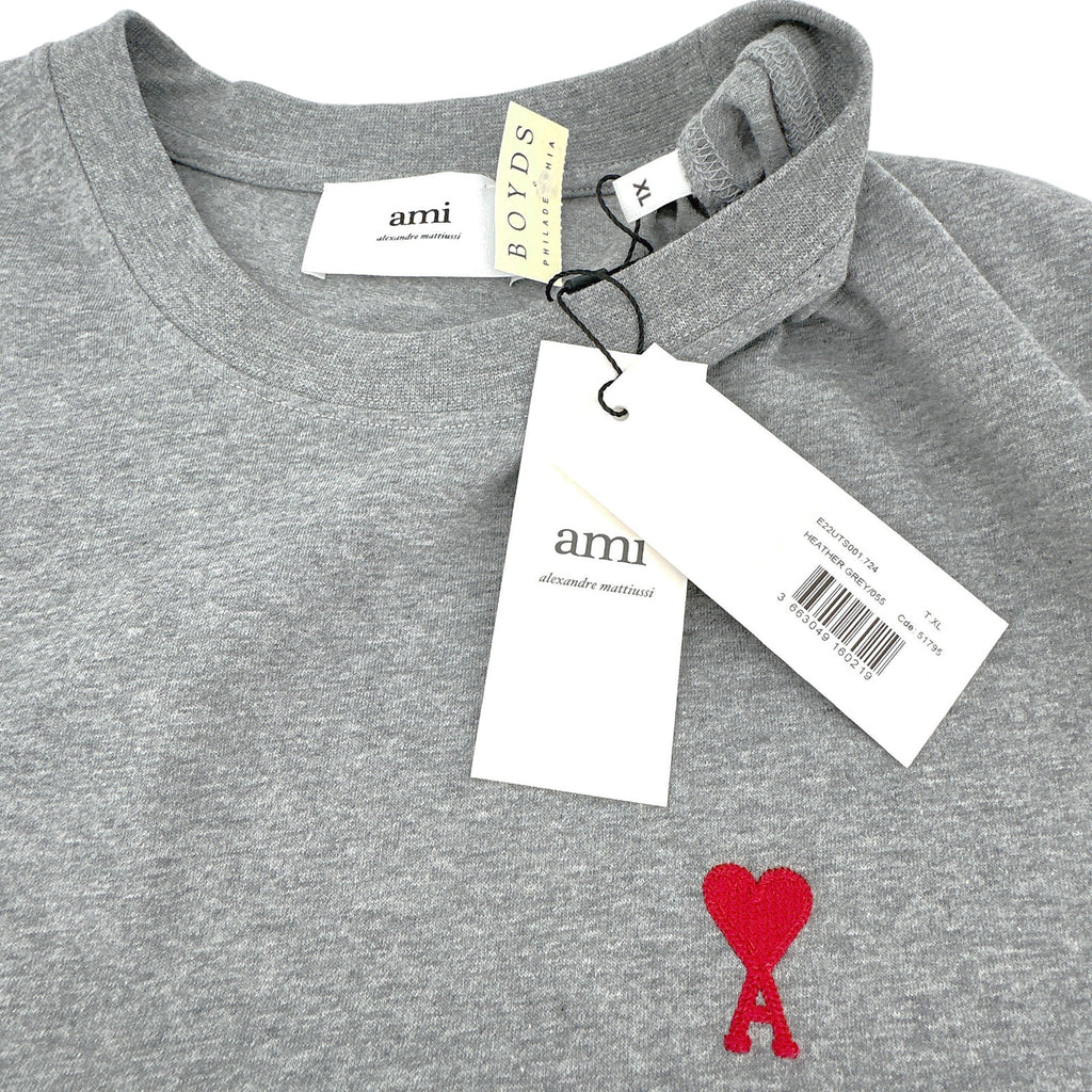 AMI PARIS Ami de Coeur T-shirt in Heather Grey XL