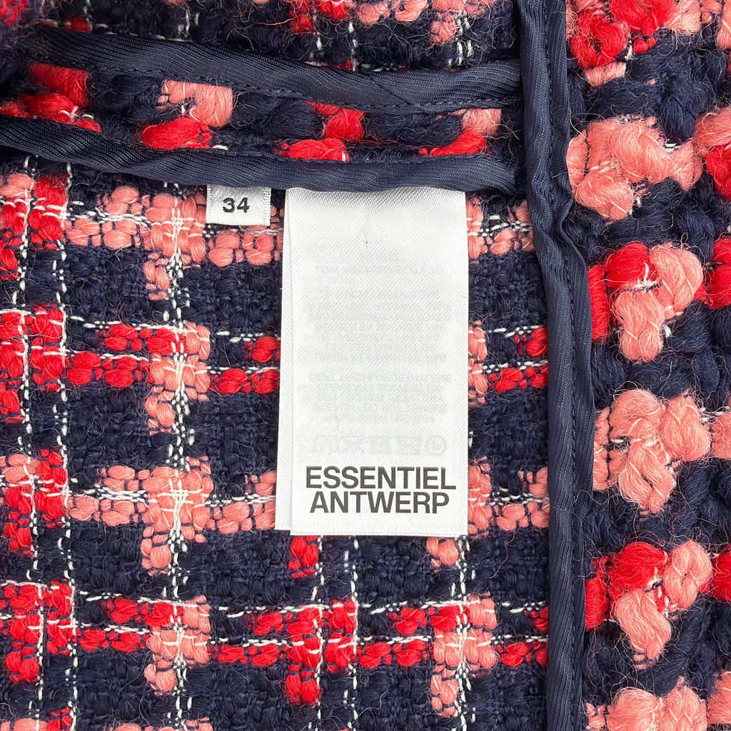 ESSENTIEL ANTWERP Wool Blend Tweed Jacket in Navy Peach & Red XS