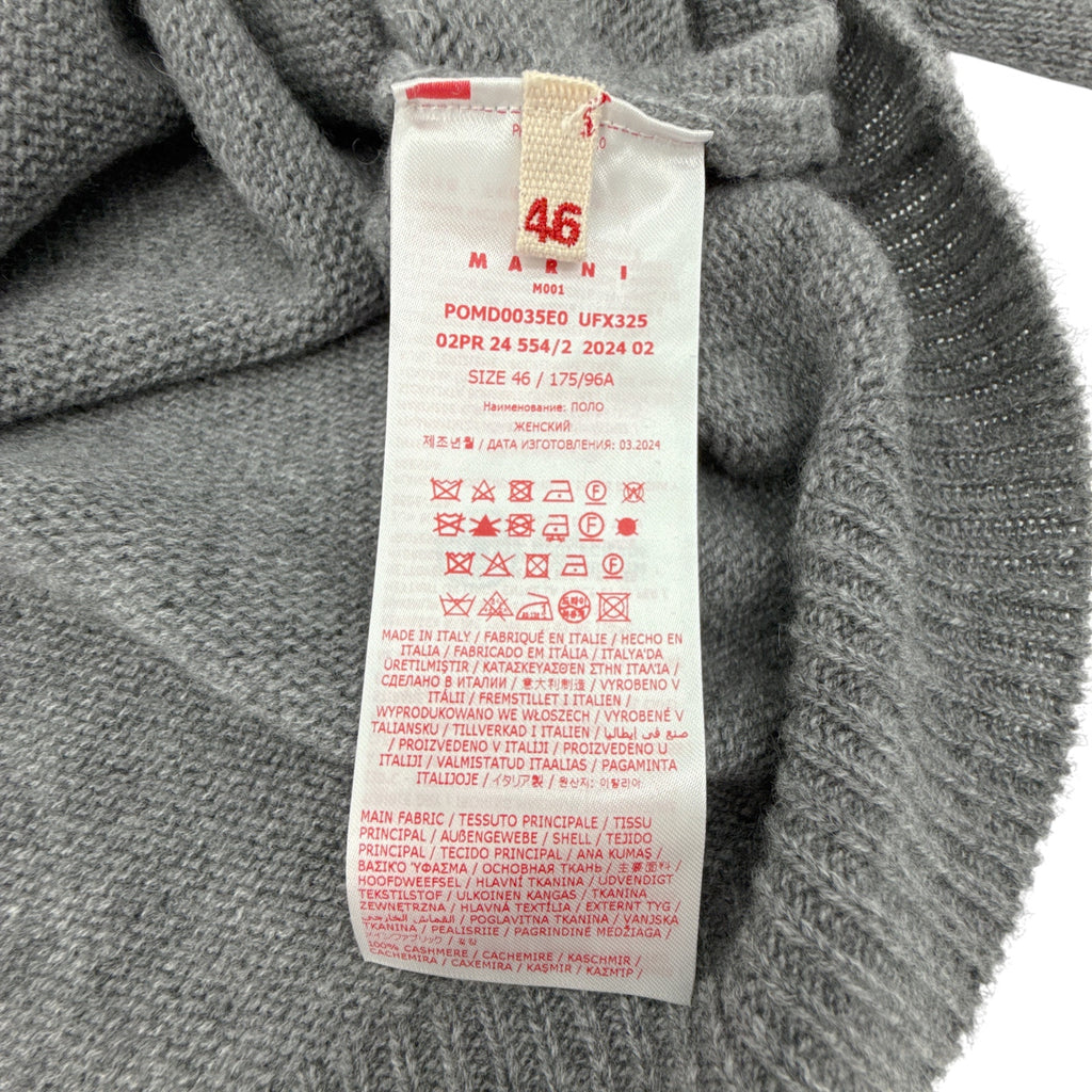 MARNI Cashmere Polo Jumper with Marni Patch in Graphite IT46|US10