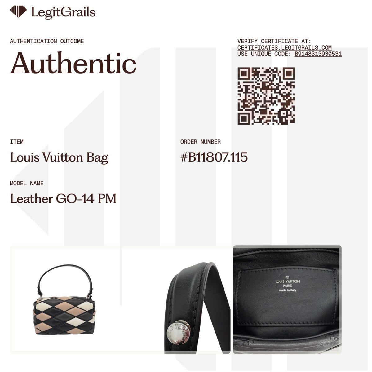 LOUIS VUITTON Leather GO-14 PM Patchwork Malletage Pattern