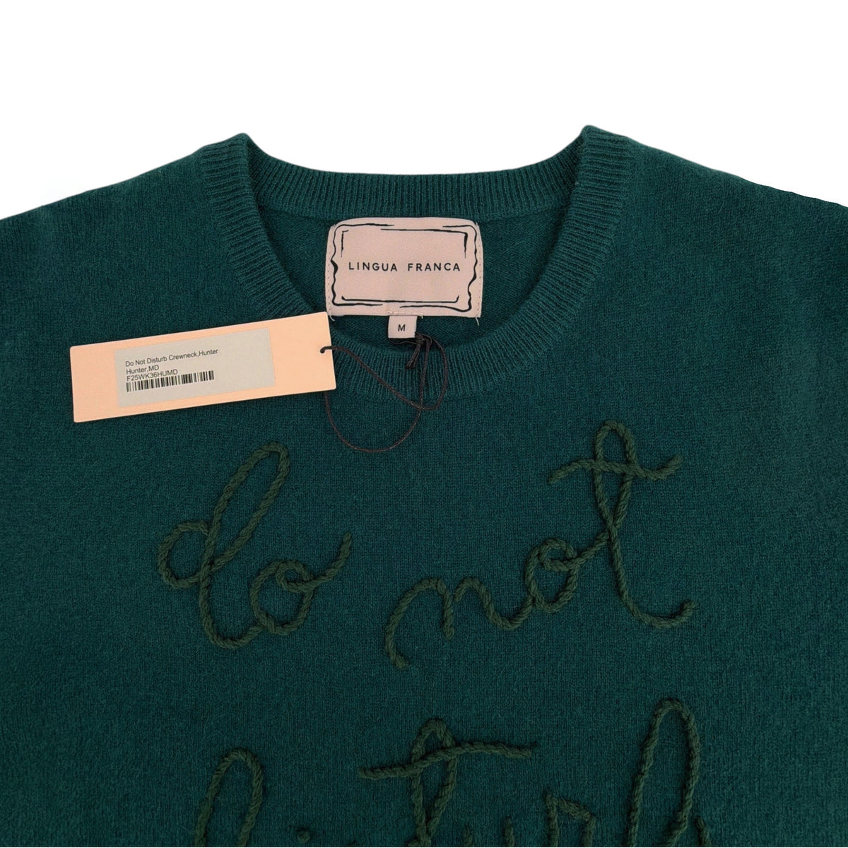 LINGUA FRANCA Do Not Disturb Cashmere Crewneck Sweater in Hunter M