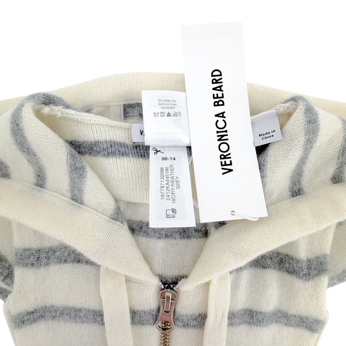 VERONICA BEARD Cashmere Hoodie Dickey in Ivory & Heather Grey