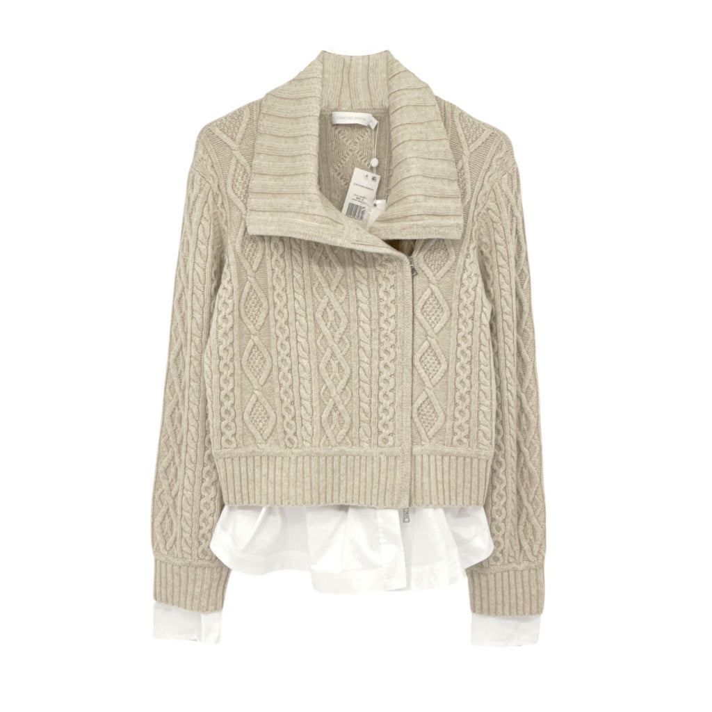 JONATHAN SIMKHAI Davina Patchwork Cardigan Jacket in Bone Multi M